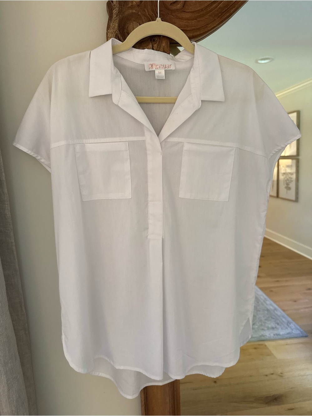 Renuar-White Short Sleeve Collared Blouse